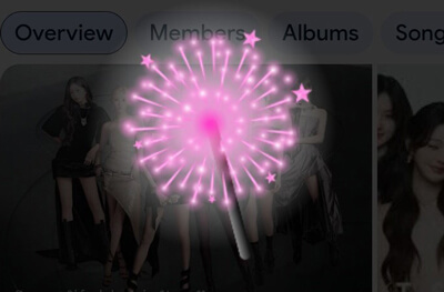 IVE Google Search results page with a star button and sparkler stickers